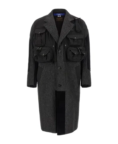 Junya Watanabe Patchwork Coat Featuring Multiple Pockets In Black