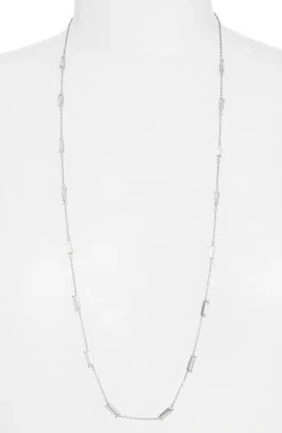 Cz By Kenneth Jay Lane Long Baguette Cubic Zirconia Station Necklace In Silver