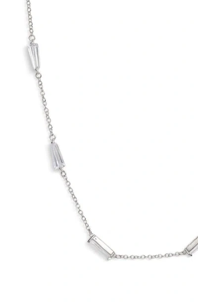 Cz By Kenneth Jay Lane Long Baguette Cubic Zirconia Station Necklace In Silver