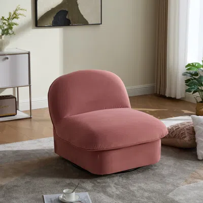 Streamdale Furniture Streamdale Velvet Swivel Accent Chair With 360-degree Metal Base In Pink
