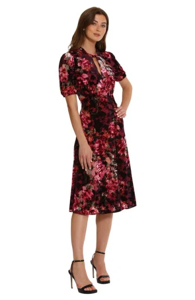 Maggy London Floral Velvet Midi Dress In Red