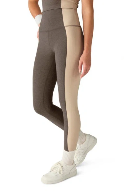 Beyond Yoga Space Dye Colorblock Ankle Leggings In Brown