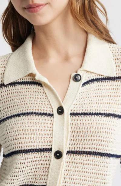 Frame Striped Crocheted Cotton-blend Cardigan In Neutral
