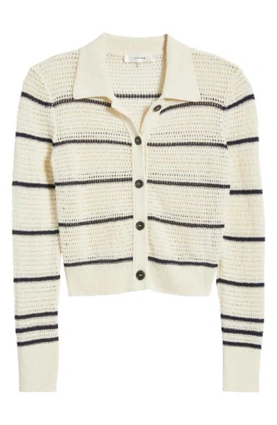 Frame Striped Crocheted Cotton-blend Cardigan In Neutral