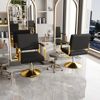 Streamdale Furniture Streamdale Hydraulic Salon Chair - 360 Swivel Barber Stylist Chair (black+gold) In Black