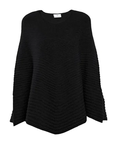 Monticelli Cashmere Pure Cashmere Ribbed Knit Poncho In Black