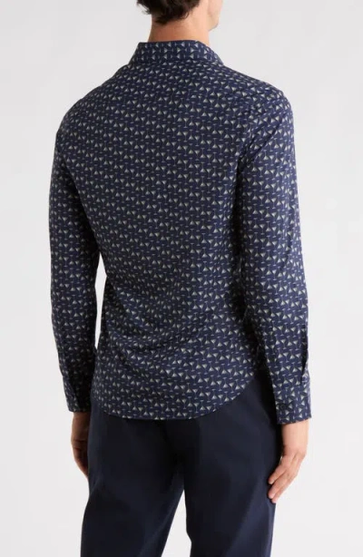 Construct Slim Fit Martini Print 4-way Stretch Performance Button-down Shirt In Blue