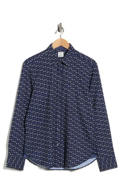 Construct Slim Fit Martini Print 4-way Stretch Performance Button-down Shirt In Blue