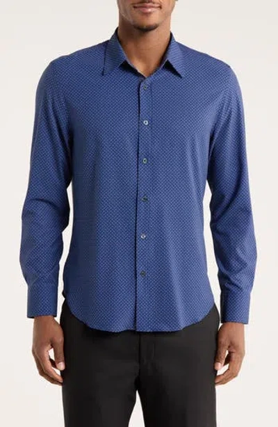 Construct Squiggle Print Slim Fit Performance Button-up Shirt In Blue