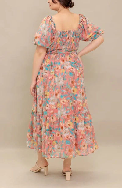 Flying Tomato Square Neck Puff Sleeve Maxi Sundress In Pink