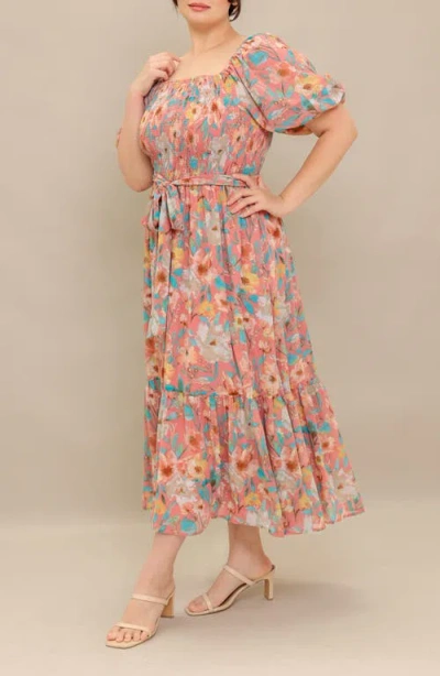 Flying Tomato Square Neck Puff Sleeve Maxi Sundress In Pink