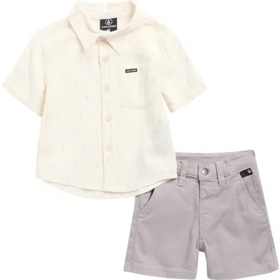 Volcom Button Front Shirt & Chino Shorts Set In Brown