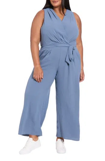 London Times Sleeveless Pleated Jumpsuit In Blue