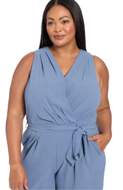 London Times Sleeveless Pleated Jumpsuit In Blue
