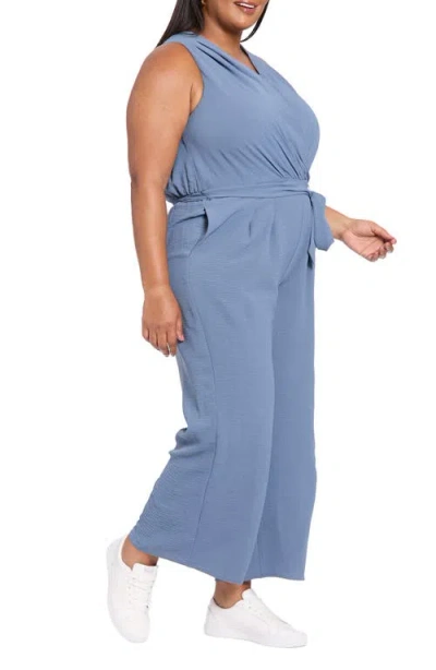 London Times Sleeveless Pleated Jumpsuit In Blue