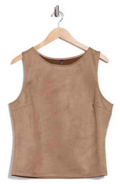 Renee C Faux Suede Sleeveless Top In Brown