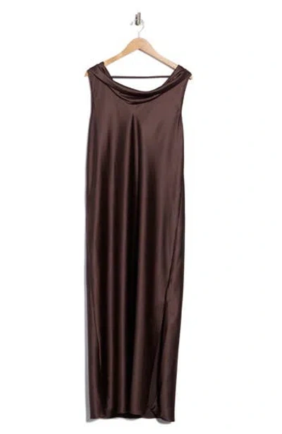 Renee C Cowl Neck Satin Maxi Dress In Brown