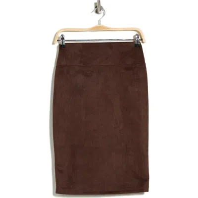 Renee C Faux Suede Pencil Skirt In Brown