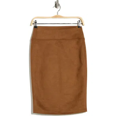 Renee C Faux Suede Pencil Skirt In Brown