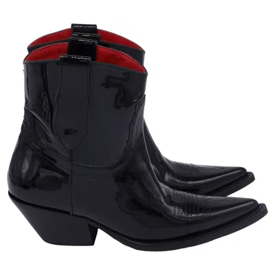 Maison Margiela Ankle Cowboy Boots In Black Patent Leather In Black