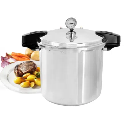 Megachef 24 Quart Large Capacity Aluminum Stovetop Pressure Cooker For Induction And Gas Stove-tops In Silver