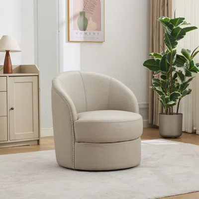 Streamdale Furniture Streamdale Gream Leather Swivel Accent Chair, 360 Spin, Mid-century Modern Lounge Chair In White