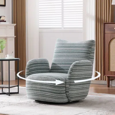 Streamdale Furniture Streamdale Modern Style Swivel Leisure Chair With Striped Armrest In Blue