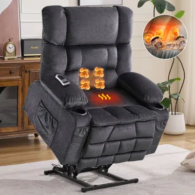 Streamdale Furniture Streamdale Dual Motor Power Lift Recliner Chair With Heat And Cup Holders, Grey In Black