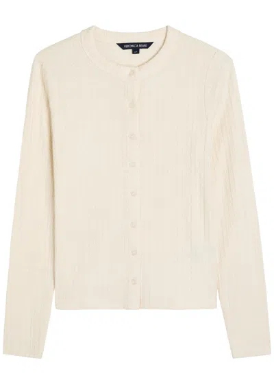 Veronica Beard Lira Pointelle Stretch-knit Cardigan In Neutral
