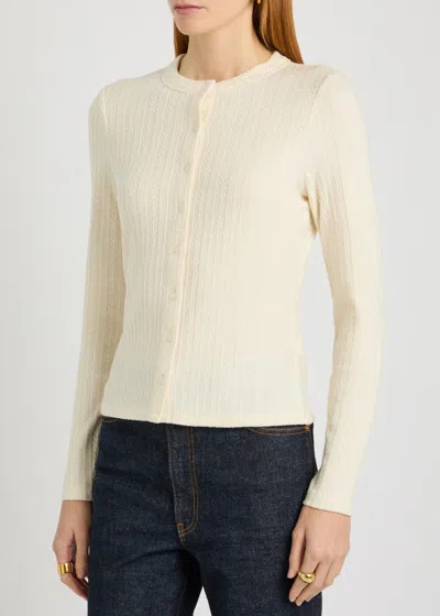 Veronica Beard Lira Pointelle Stretch-knit Cardigan In Neutral