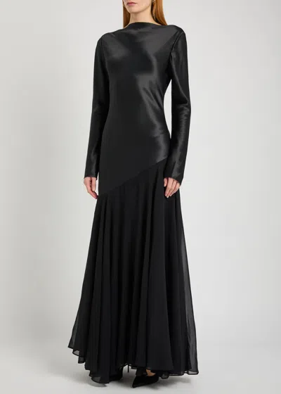 Tove Cordelia Asymmetric Silk Maxi Dress In Black