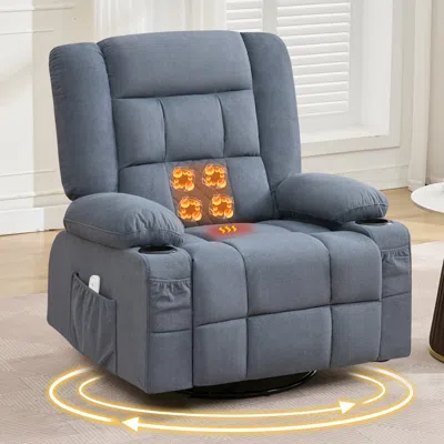 Streamdale Furniture Streamdale Kneading Massage Rocker Recliner Chair With Heat, Cup Holders & Usb Port In Blue
