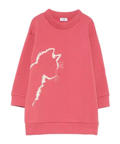 Il Gufo Cat-embroidered Sweatshirt Dress In Pink