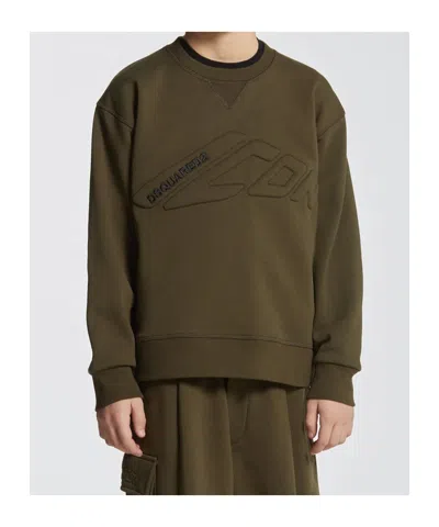 Dsquared2 Felpa Girocollo Con Logo Icon In Rilievo In Brown