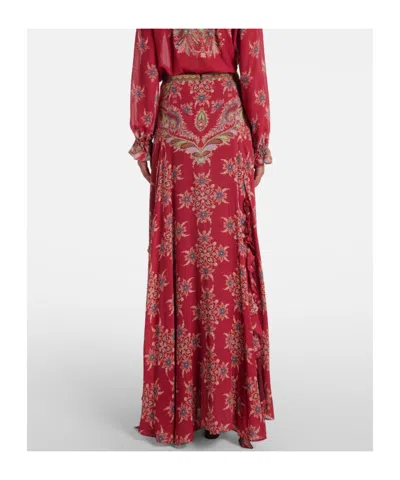 Etro Printed Ruffle Front Maxi Skirt In Red