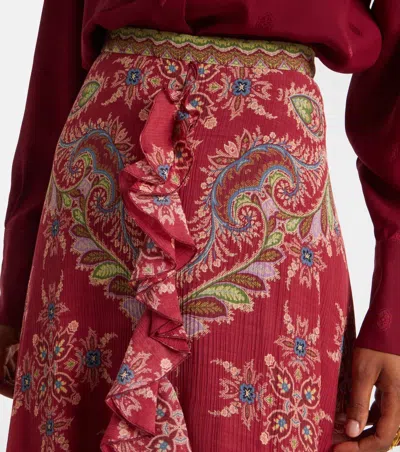 Etro Printed Ruffle Front Maxi Skirt In Red