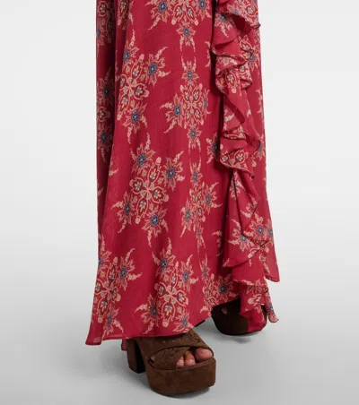 Etro Printed Ruffle Front Maxi Skirt In Red