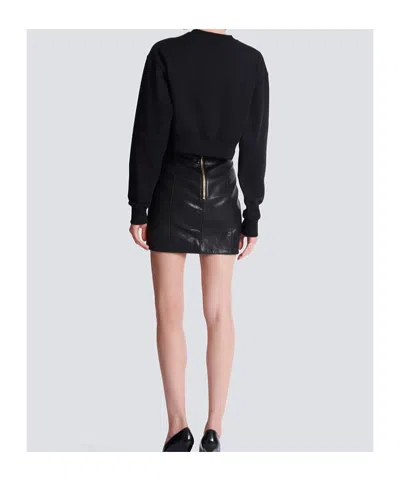 Balmain Cropped Printed Cotton Sweatshirt In Black