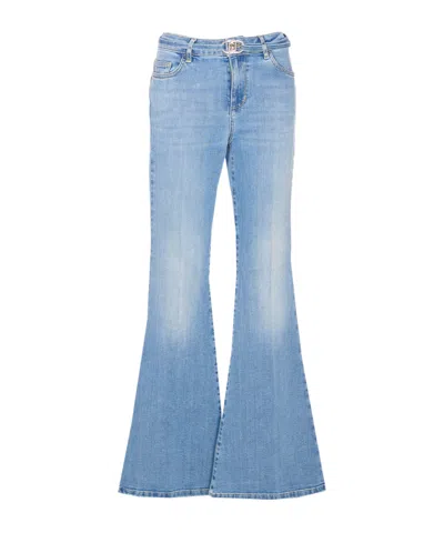 Liu •jo Belt-detail Flared Jeans In Blue