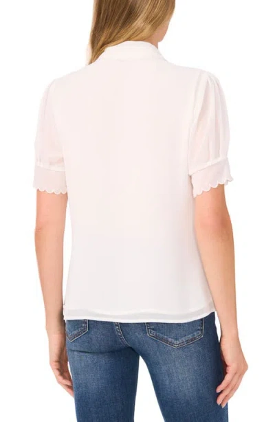 Cece Scallop Trim Button-up Shirt In White