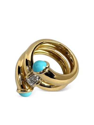 David Webb 18k Yellow Gold And Platinum Turquoise And Diamond Ring In Gold