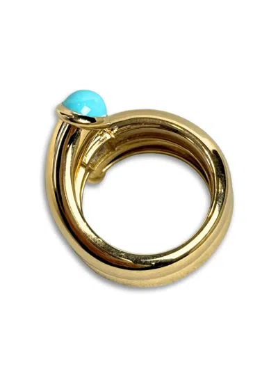 David Webb 18k Yellow Gold And Platinum Turquoise And Diamond Ring In Gold