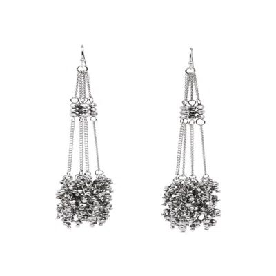 Saachi Silver Cluster Drop Chain Earrings In Silver