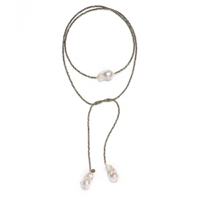 Monái Women's Gold / White Long Baroque Pearl Pyrite Necklace In White