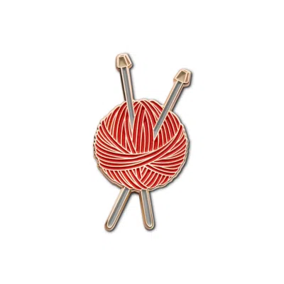 Make Heads Turn Women's Gold / Red Enamel Pin Knitting Yarn & Needles In Brown