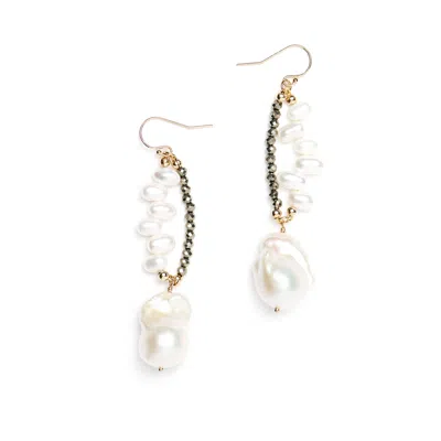Monái Women's Gold / White Baroque Pearl Pyrite Earrings In White