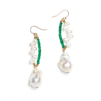Monái Women's Green / White Baroque Pearl Green Onyx Earrings In White
