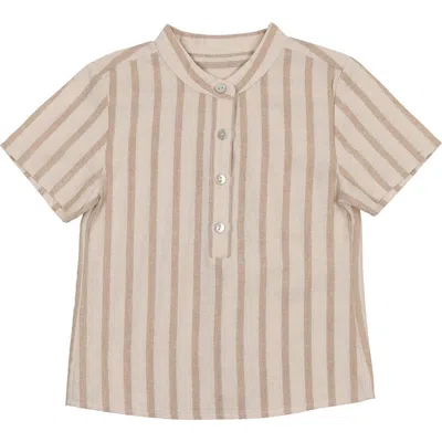 Maniere Manière Stripe Band Collar Popover Shirt In Neutral