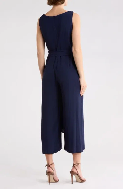 Connected Apparel Wrap Jumpsuit In Blue