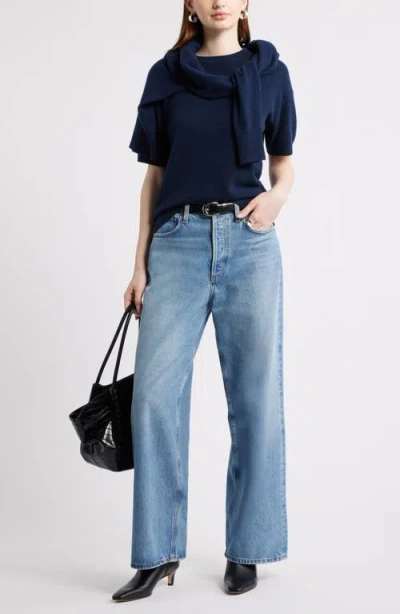 Nordstrom Short Sleeve Cashmere Sweater In Blue